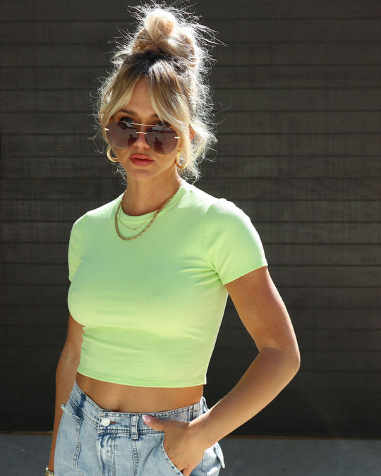 Lime % Julissa Ribbed Cropped Tee-1