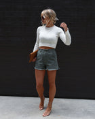 Olive % Viall Pocketed Paper Bag Denim Shorts-1