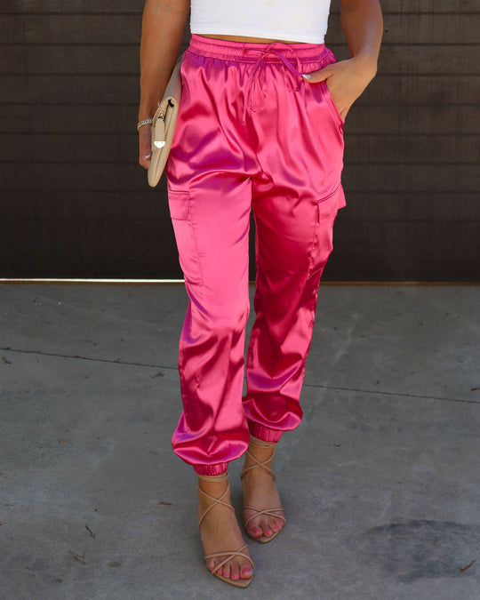 Pink % Athena Satin Cargo Pants-1