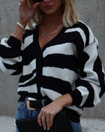 Black/White % Outside The Box Knit Button Front Cardigan-2