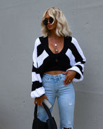 Black/White % Eveleigh Relaxed Striped Cardigan-2