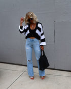 Black/White % Eveleigh Relaxed Striped Cardigan-1