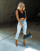 Black % Sedalia Sleeveless Button Front Crop Top-1