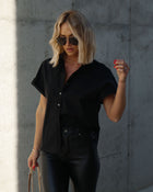 Black % Patty Cotton Blend Button Down Top-1