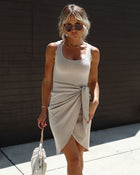 Beige % Wilmer Ribbed Front Tie Midi Dress-1