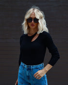 Black % Montclair Cutout Ribbed Knit Sweater Top-2