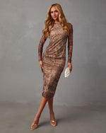 Brown % Jeannie Mesh Printed Midi Dress-1