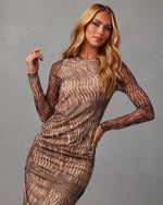 Brown % Jeannie Mesh Printed Midi Dress-5