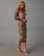 Brown % Jeannie Mesh Printed Midi Dress-3