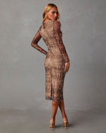 Brown % Jeannie Mesh Printed Midi Dress-4