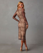 Brown % Jeannie Mesh Printed Midi Dress-4