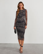 Navy % Jeannie Mesh Printed Midi Dress-1