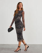Navy % Jeannie Mesh Printed Midi Dress-3