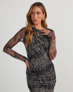 Navy % Jeannie Mesh Printed Midi Dress-5