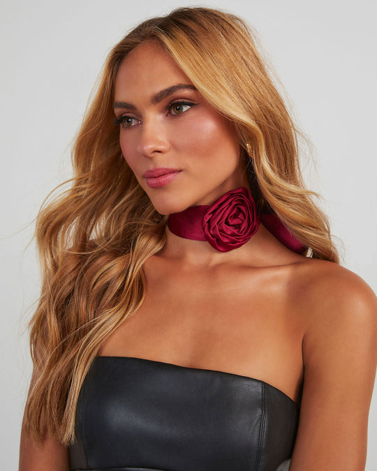 Ruby % Hearts Aflame Rosette Satin Scarf-1