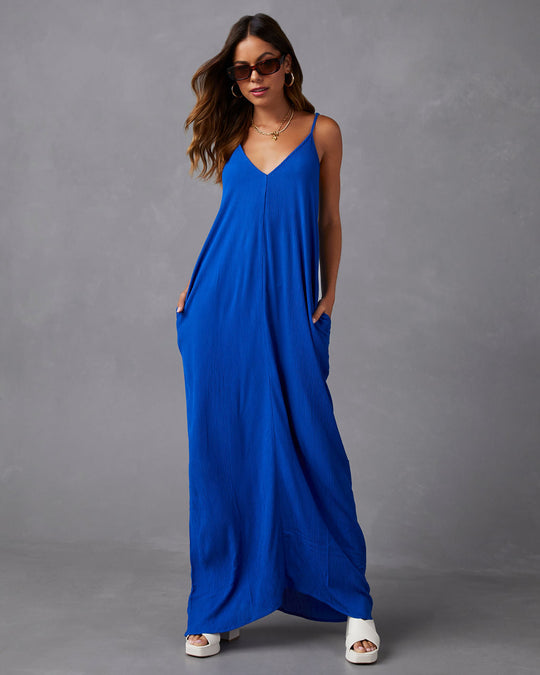 Blue  % Olivian Pocketed Maxi Dress-1