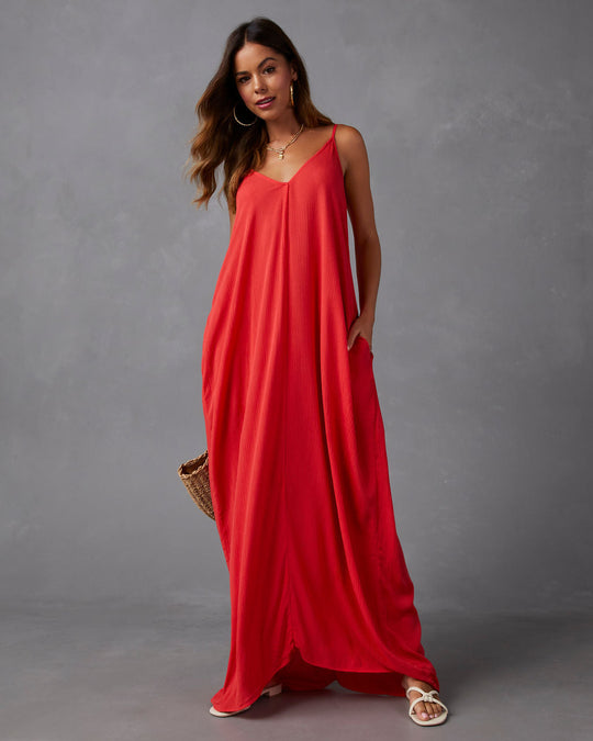 Flame Red %  Olivian Pocketed Maxi Dress 1