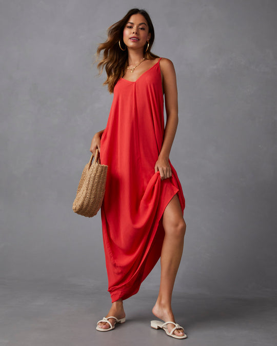 Flame Red %  Olivian Pocketed Maxi Dress 3