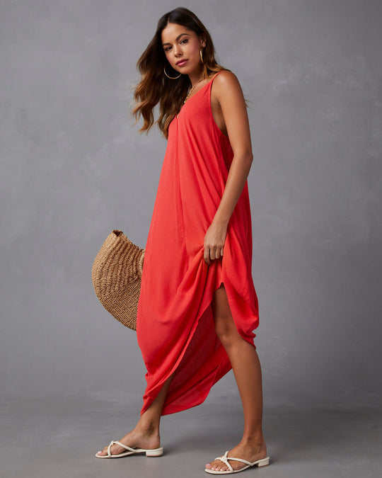 Flame Red %  Olivian Pocketed Maxi Dress 4