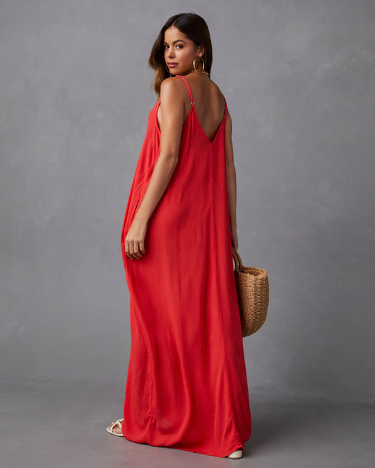 Flame Red %  Olivian Pocketed Maxi Dress 2