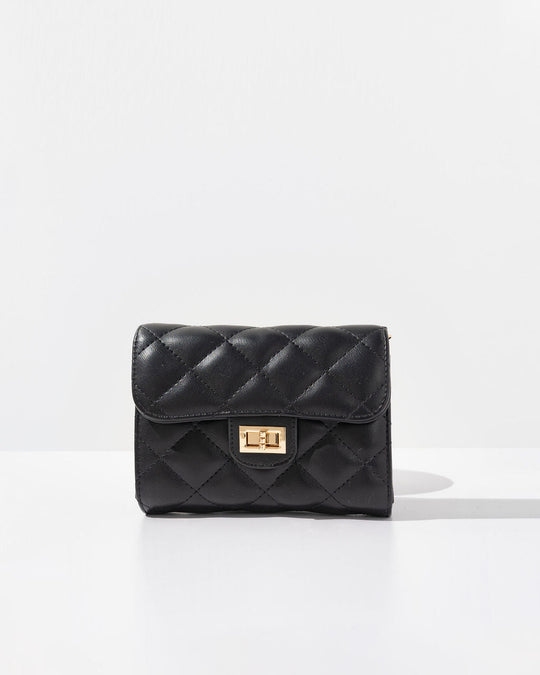 Black % Impulse Quilted Faux Leather Crossbody Clutch-3