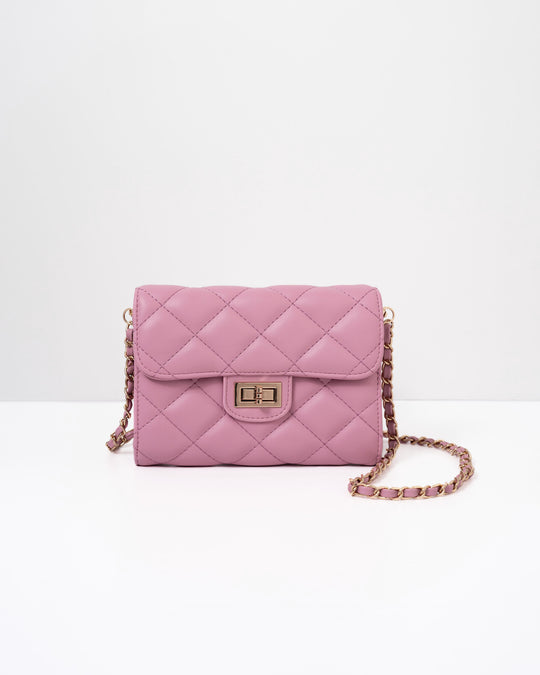 Mauve % Impulse Quilted Faux Leather Crossbody Clutch-9