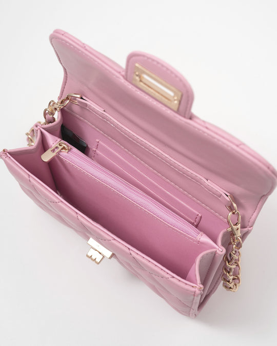 Mauve % Impulse Quilted Faux Leather Crossbody Clutch-10