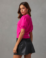 Fuchsia % Livia Puff Sleeve Knit Sweater Top-4