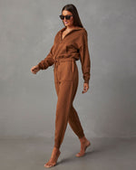 Camel % Ryker Pocketed Half Zip Knit Jumpsuit-12