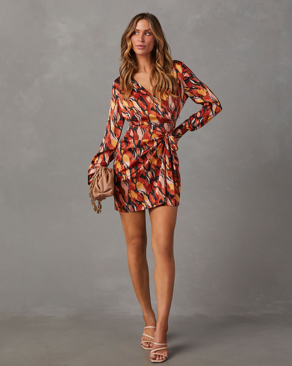 Galene Satin Printed Wrap Mini Dress VICI
