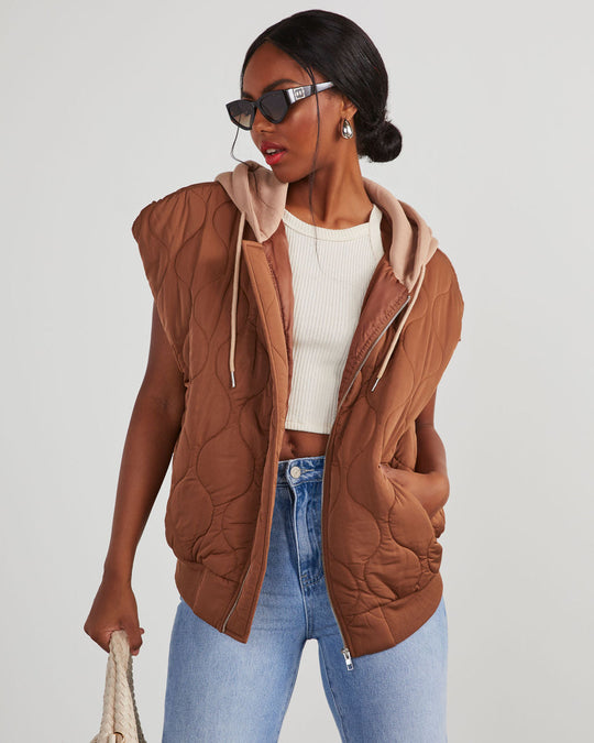 Tan % Fall And Forever Hooded Puffer Vest-5