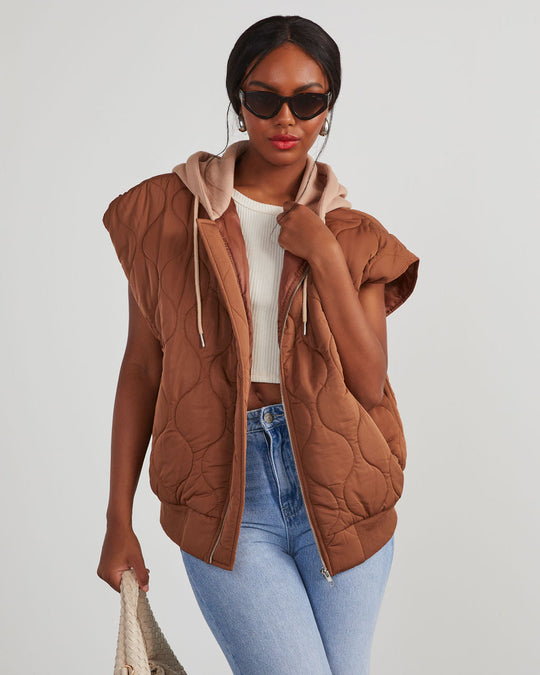 Tan % Fall And Forever Hooded Puffer Vest-1