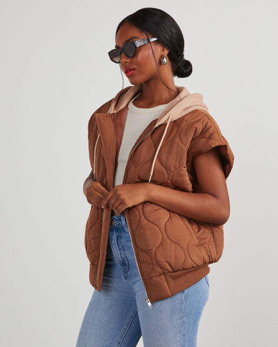 Tan % Fall And Forever Hooded Puffer Vest-2
