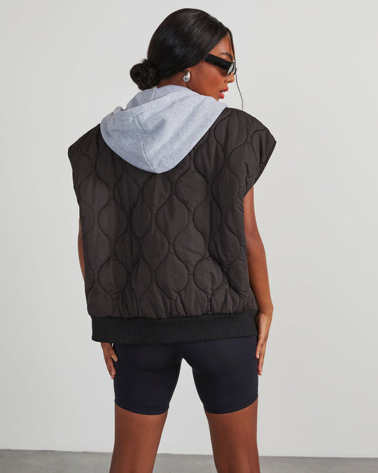 Black % Fall And Forever Hooded Puffer Vest-4