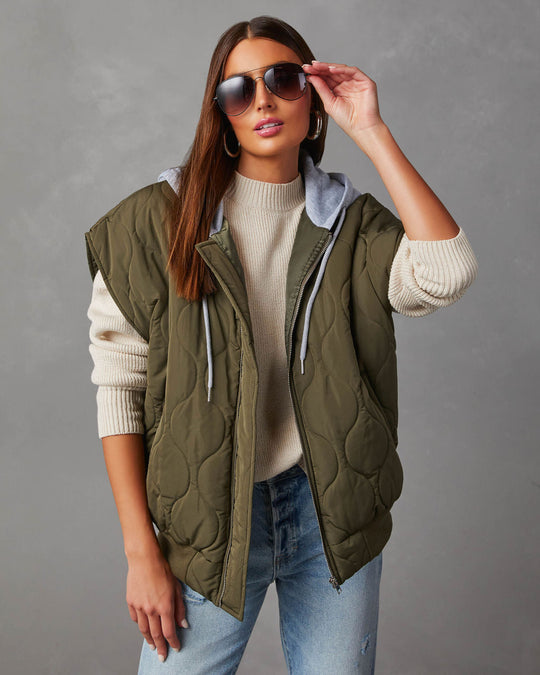 Olive % Fall And Forever Hooded Puffer Vest-5