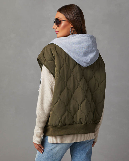 Olive % Fall And Forever Hooded Puffer Vest-4