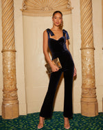 Navy % Logan Velvet Shoulder Tie Jumpsuit-8