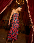 Black/Red % Thalia Strapless Floral Midi Dress-1