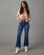 Brown % Checkmate Pocketed Knit Cardigan-3