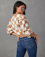 Brown % Checkmate Pocketed Knit Cardigan-4