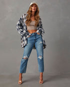Black/Beige % Axton Oversized Plaid Button Down Top-3