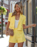 Yellow % Limon High Rise Tailored Tweed Shorts-3
