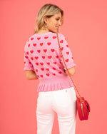 Pink % Love Like This Knit Heart Peplum Sweater Top-4