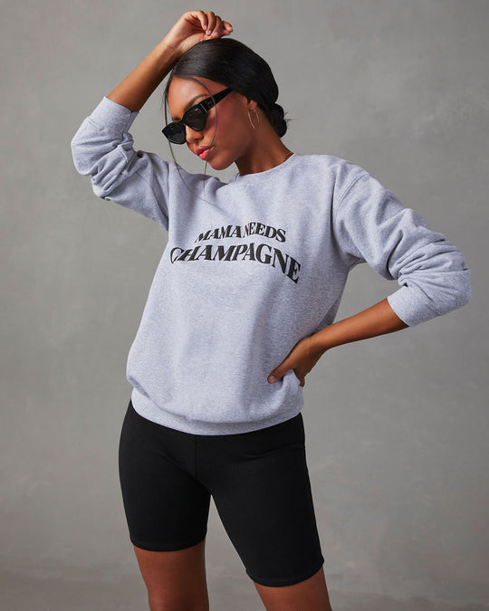 Heather Grey % Mama Needs Champagne Graphic Sweatshirt-2