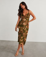 Olive % Autumn Blooms Satin Floral Midi Dress-1