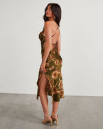 Olive % Autumn Blooms Satin Floral Midi Dress-4