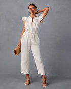 Cream % Loyal Pocketed Ruffle Jumpsuit-1