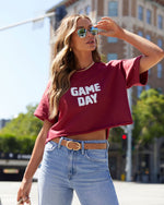 Red % Game Day Cropped Graphic Tee-5