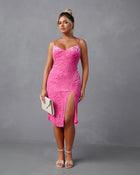 Pink % Martini Velvet Slit Midi Dress-1