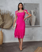 Hot Pink %  Miami High Tea Lace Midi Dress 1